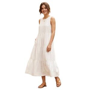 A New Day White Sleeveless Tiered Cotton Maxi Dress Size S